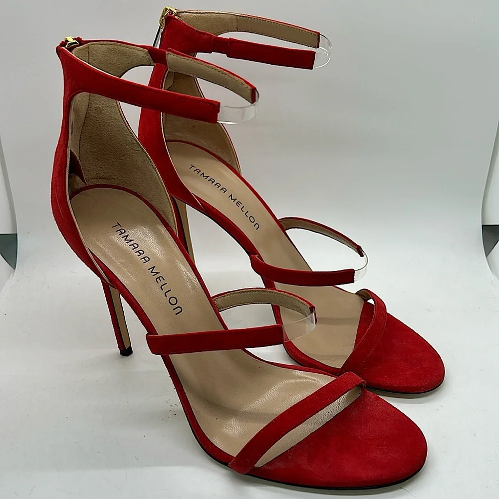 Tamara Mellon Sexy Red Suede Stiletto Heels Sandals Shoes **Size 41/US 11**🔥🔥 - Picture 1 of 9